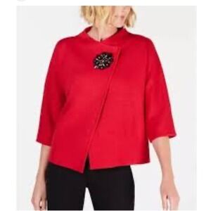 JM Collection Red Knit Embellished Black Gem‎ Button Front Cardigan Jacket XL